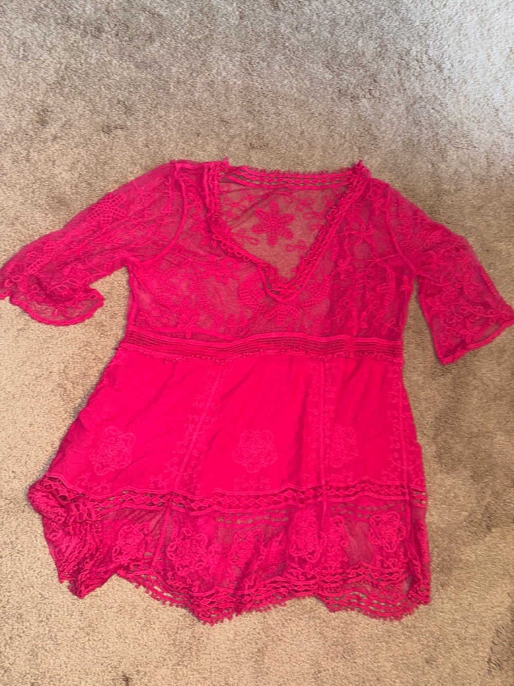 Bright Fuchsia Lace Tunic Top
